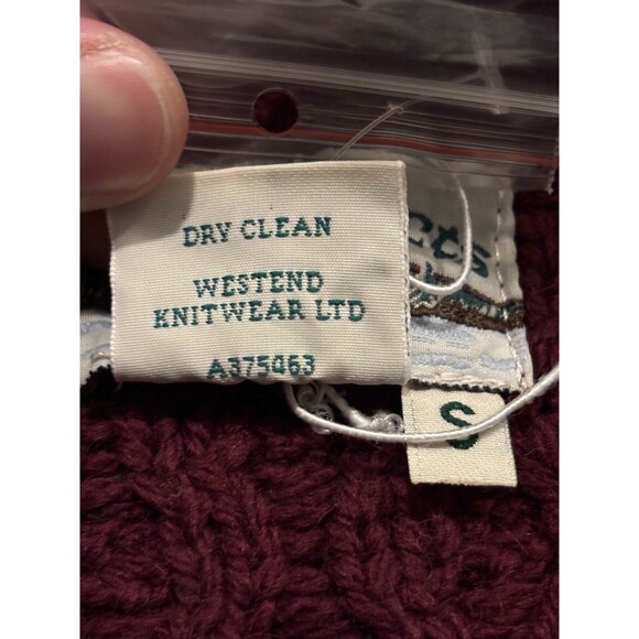 Aran Crafts Merino Wool Open Front Cardigan Sweater Pockets Wine Red Size Small - Picture 6 of 7